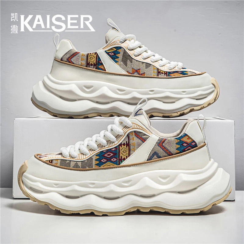 KAISER/凯撒·男鞋夏季新款潮流时尚厚底男士帆布鞋百搭休闲老爹鞋