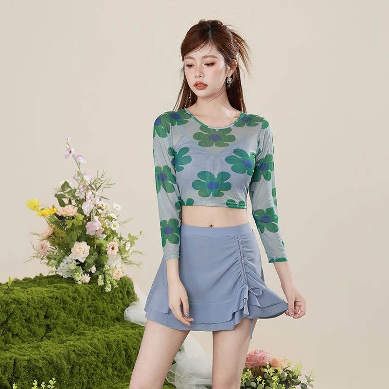 朵乐滋分体泳衣女夏季显瘦遮肚2025新款爆款长袖防晒三件套游泳装