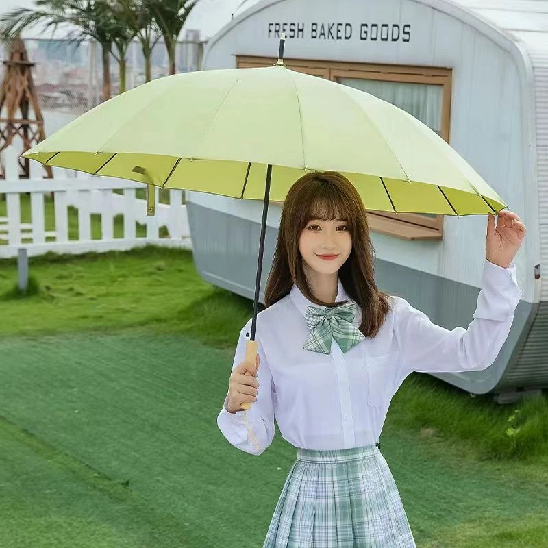 16骨自动长柄雨伞韩系小清新简约直柄晴雨伞直杆广告伞印logo