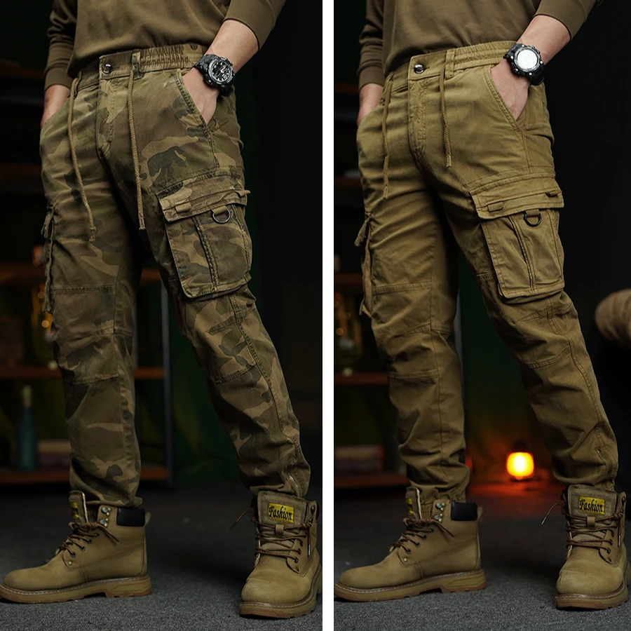 春季休闲束脚迷彩裤男棉户外中年宽松都市逛街美式工装裤弹力长裤