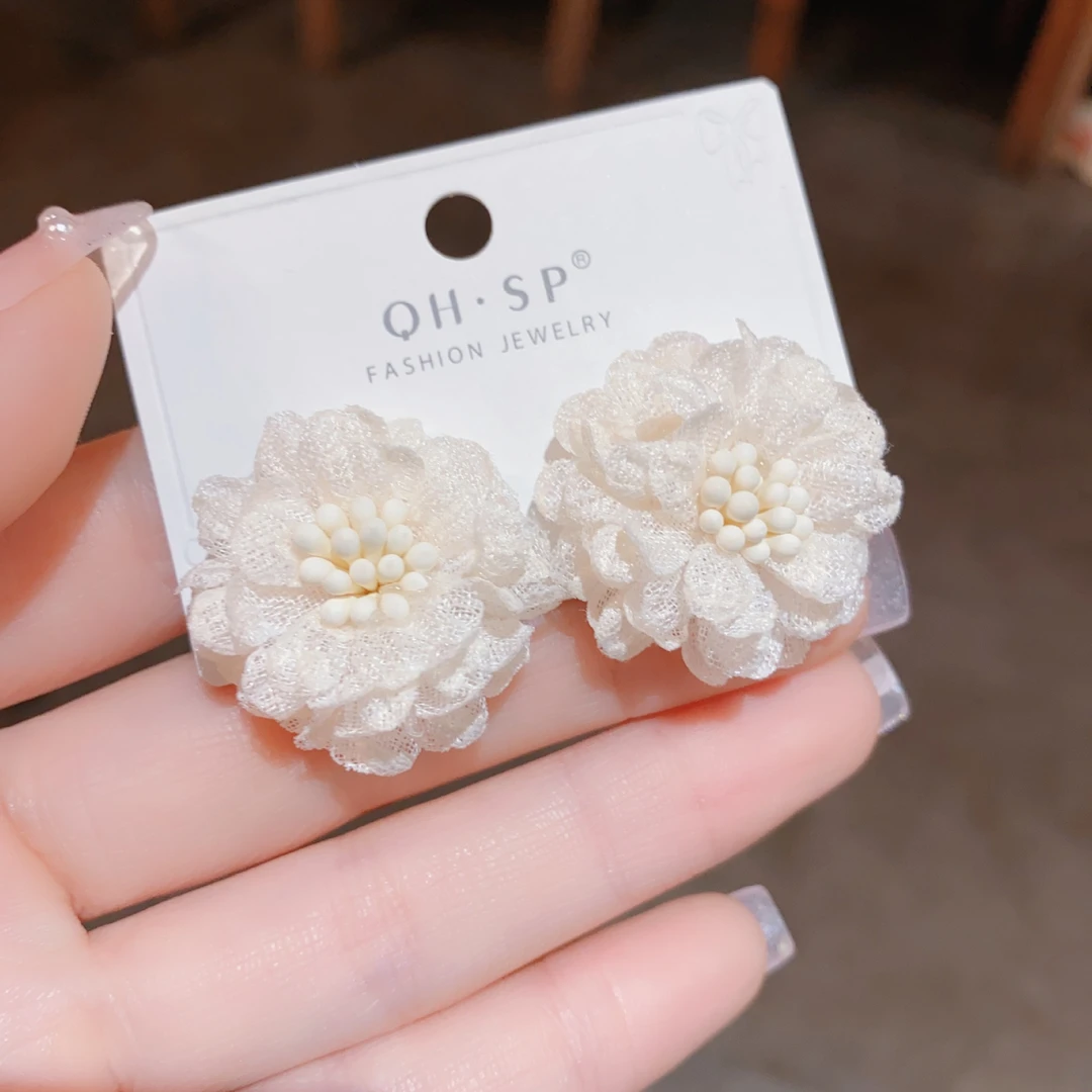 非金属布艺耳饰 布艺花朵耳钉女森系温柔时尚小众设计感耳饰