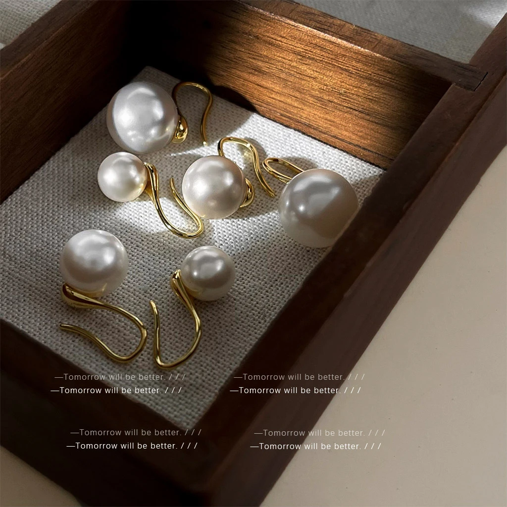 925银耳饰 法式施家珠珠耳环女时尚通勤百搭耳钉温C240法式尤莱特