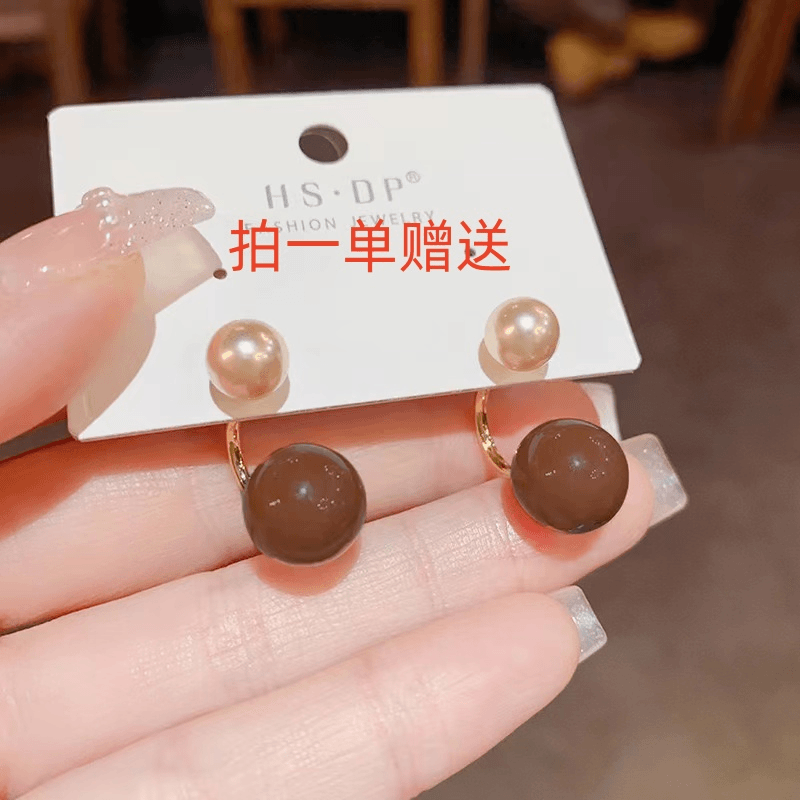 铜合金仿珍珠耳饰 925银针耳饰前后两戴耳环美拉德色拍1单赠送