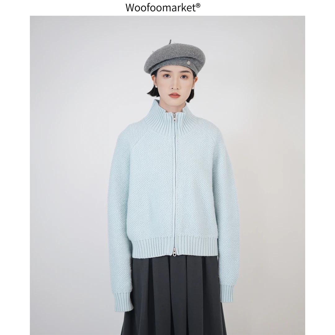 【海街日集】100羊毛立领拉链简约毛衣外套女秋冬小个子开衫 MY191