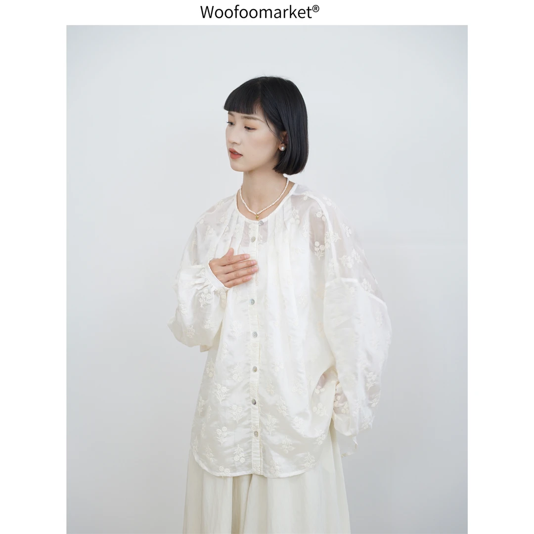 清！【海街日集】轻薄刺绣宽松小衫女夏季法式复古 CY388