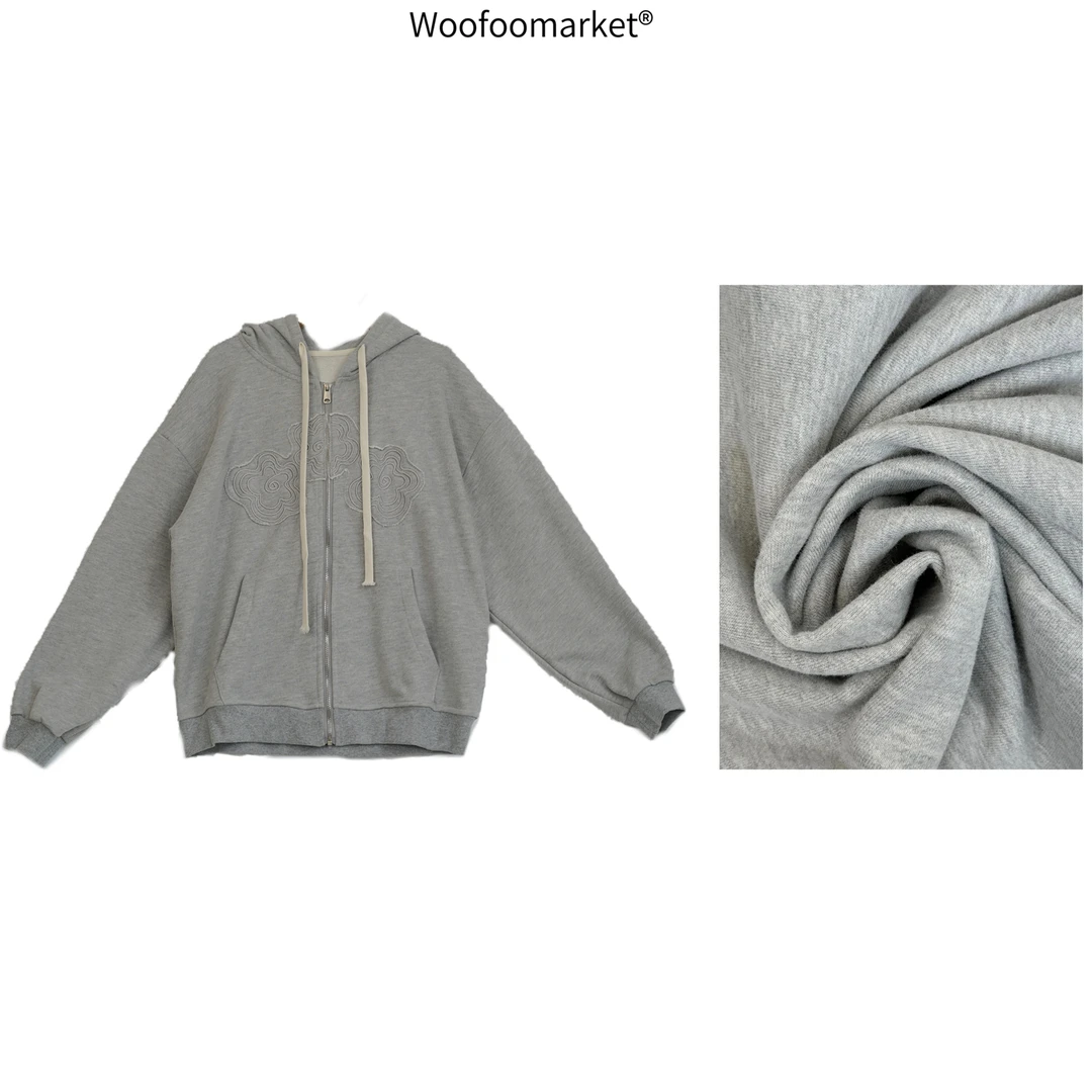 【海街日集】立体刺绣拉链连帽长袖卫衣外套女秋季 WY079