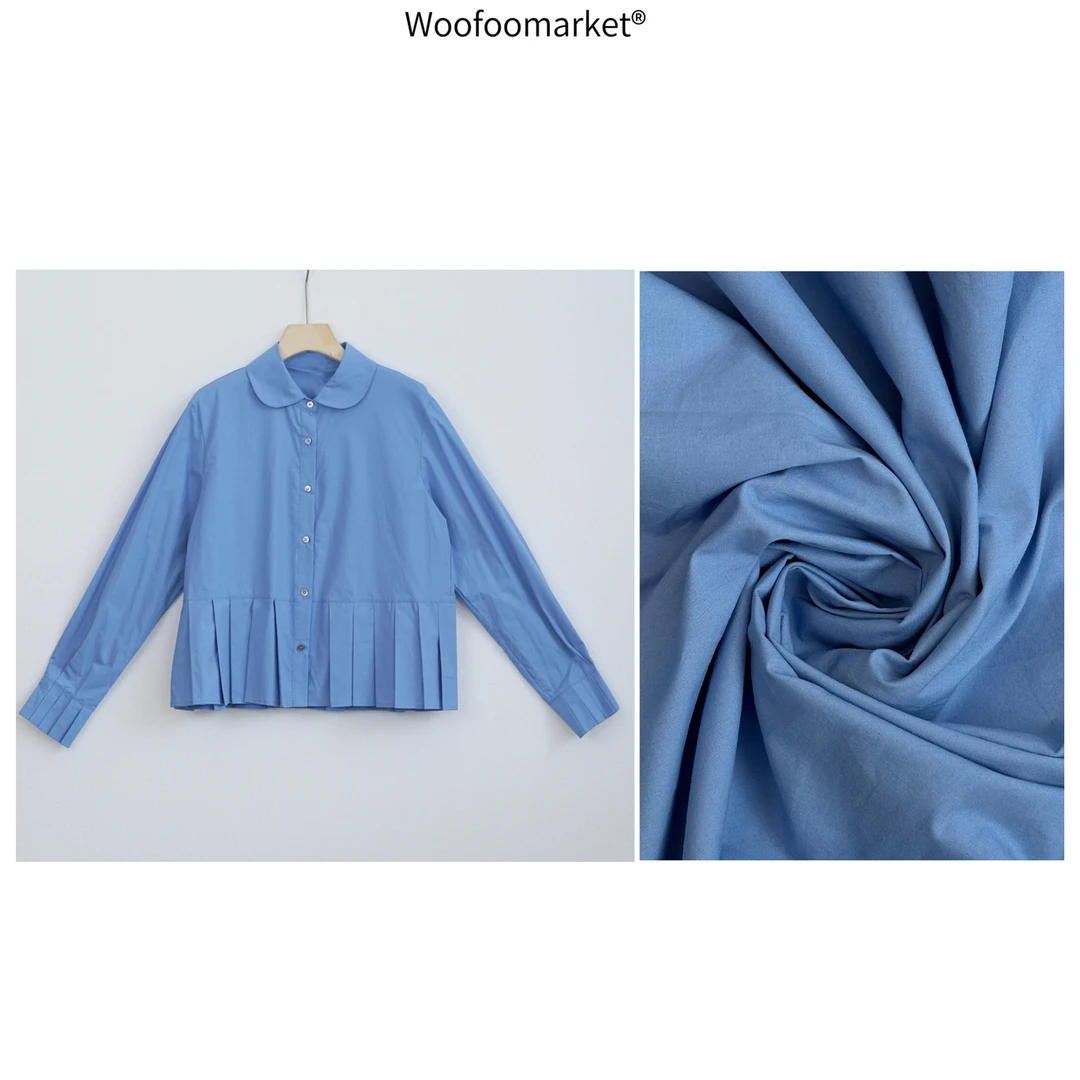 【海街日集】翻领下摆百褶长袖衬衫女春季小个子 CY581