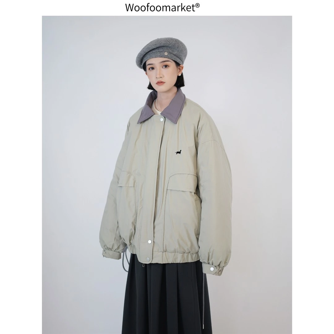 【海街日集】宽松保暖棉衣外套女冬季撞色翻领拉链休闲棉服 WT148