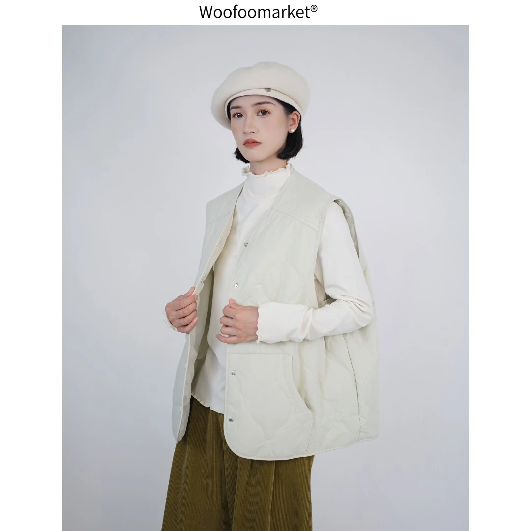 【海街日集】轻薄棉马甲女秋冬休闲百搭v领暗扣无袖马夹 MJ073