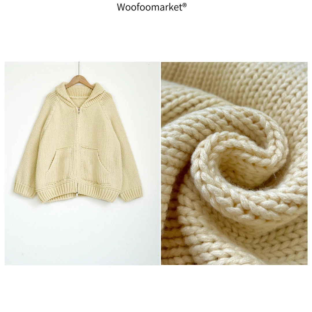 【海街日集】粗针连帽简约宽松毛衣外套女秋冬 MY410