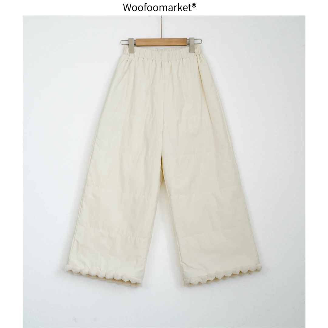 【海街日集】怕冷星人~原创绒边压棉松紧腰直筒裤女冬季 KZ276