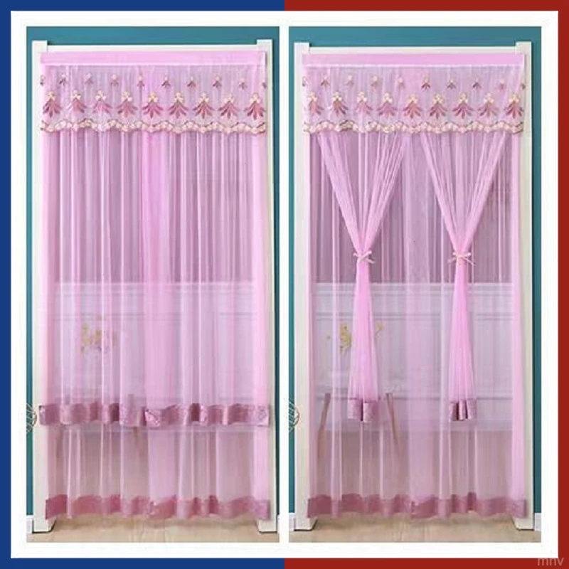 蕾丝刺绣布艺门帘防蚊蝇门帘免打孔魔术贴卧室门帘隔断帘