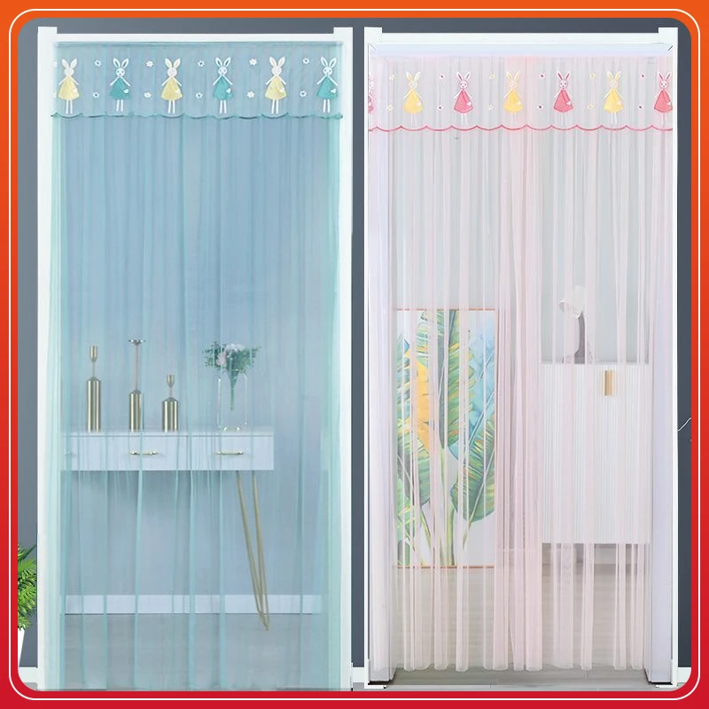 纱帘防蚊门帘帘子刺绣蕾丝布艺窗帘卧室遮挡隔断帘免打孔自粘