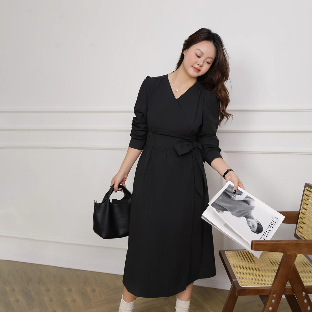 清-大码百分百女装秋季一片式V领连衣裙2197