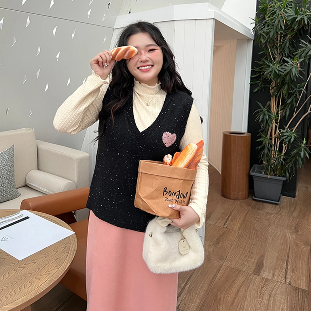 清-L22627大码百分百女装秋冬显瘦时尚百搭坎肩爱心马甲针织衫