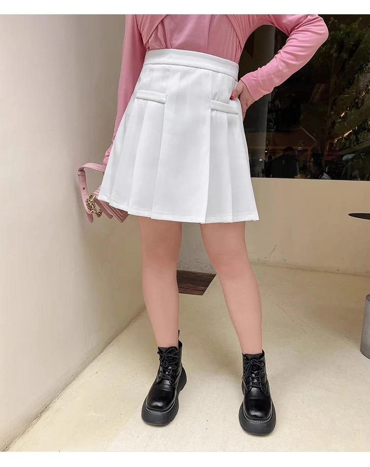 066大码女装白色高腰A字半身裙夏时尚百显瘦遮胯百褶A字半身裙