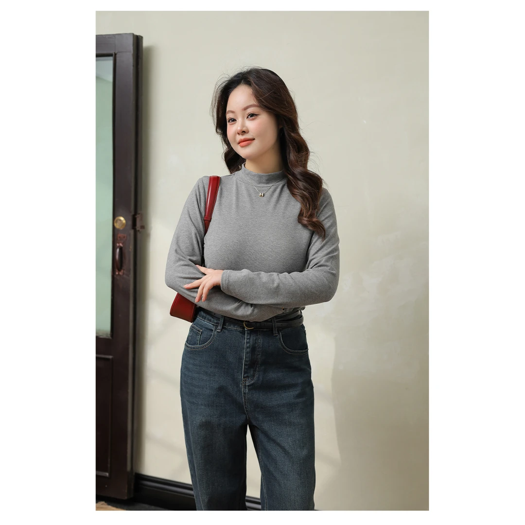 大码百分百女装秋季内搭显瘦百搭气质半高领长袖T恤2312