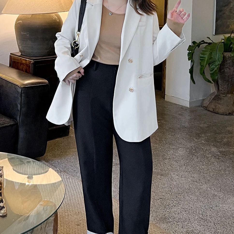 185大码/秋新款女装微胖mm妹妹显瘦高腰直筒裤条纹休闲裤