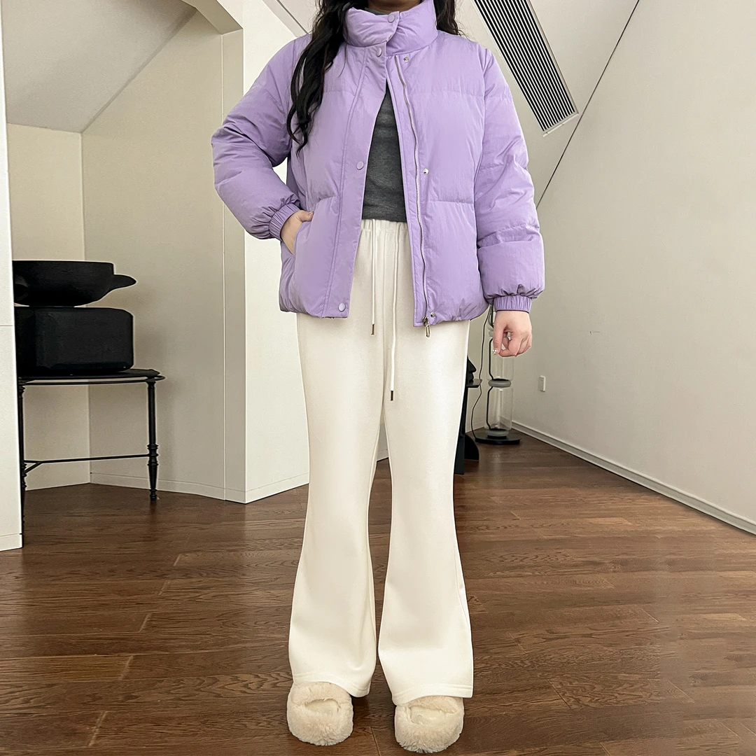 DM100大码百分百女装冬季加厚加绒微喇裤高腰针织休闲裤2730