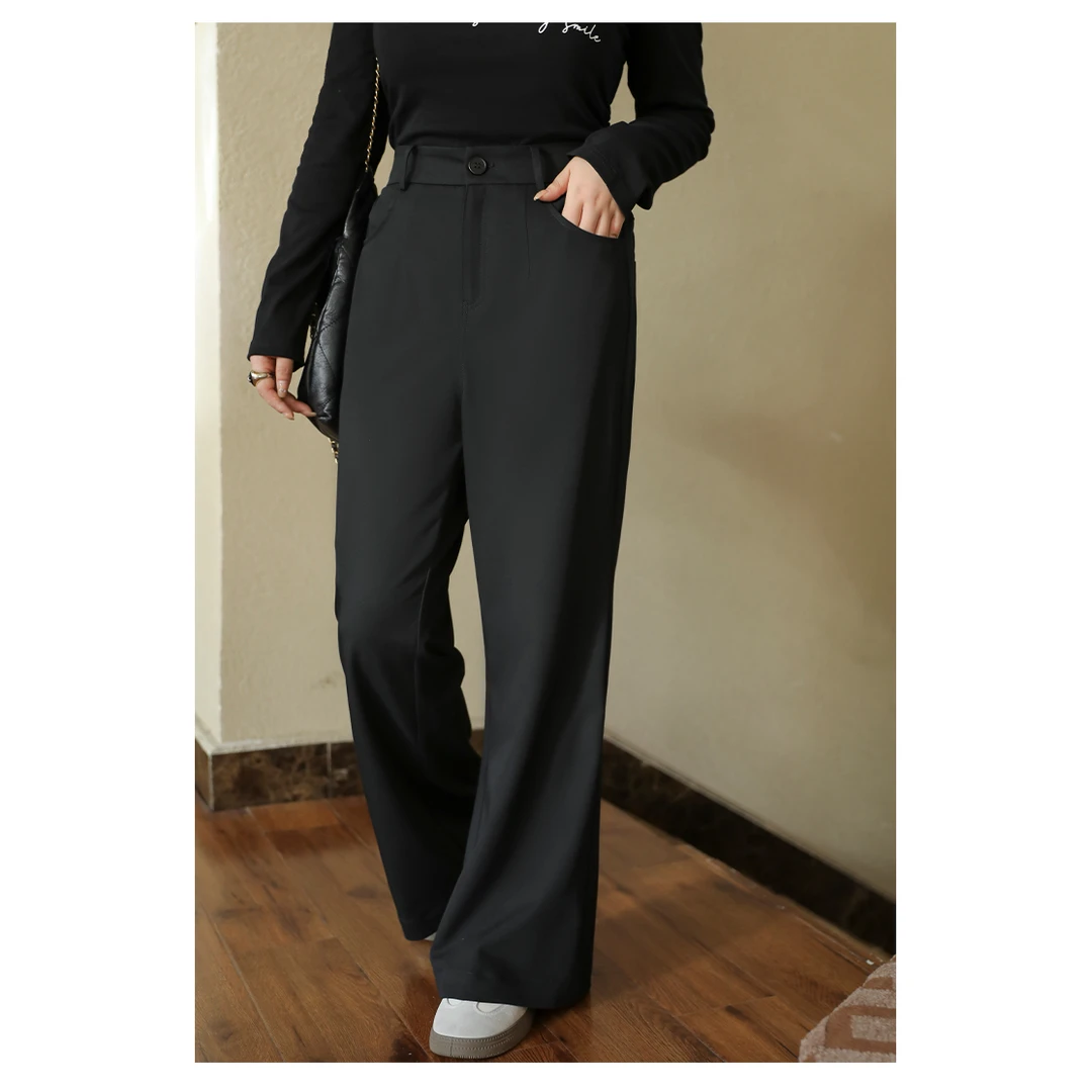 大码百分百女装秋季微喇裤子显瘦时尚百搭宽松高腰遮胯休闲裤2113