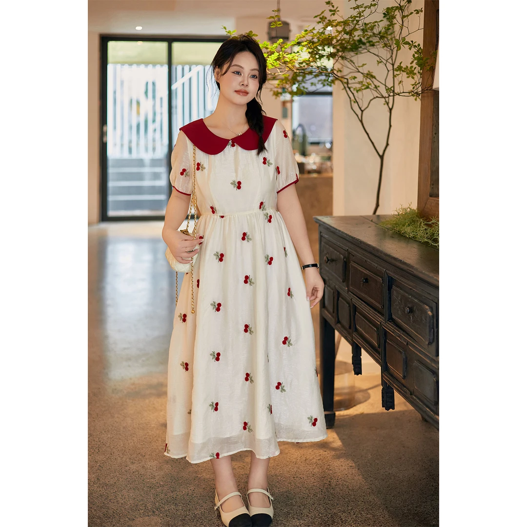 大码女装夏季甜美绣花显瘦气质收腰温柔公主生日裙子推荐1336YF