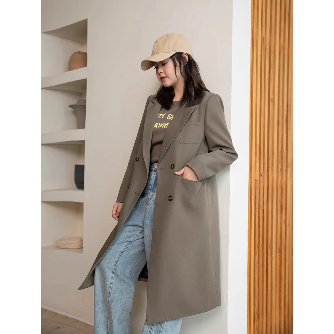 （反季）大码百分百2023秋冬百职场通勤休闲气质中长款休闲宽松大衣