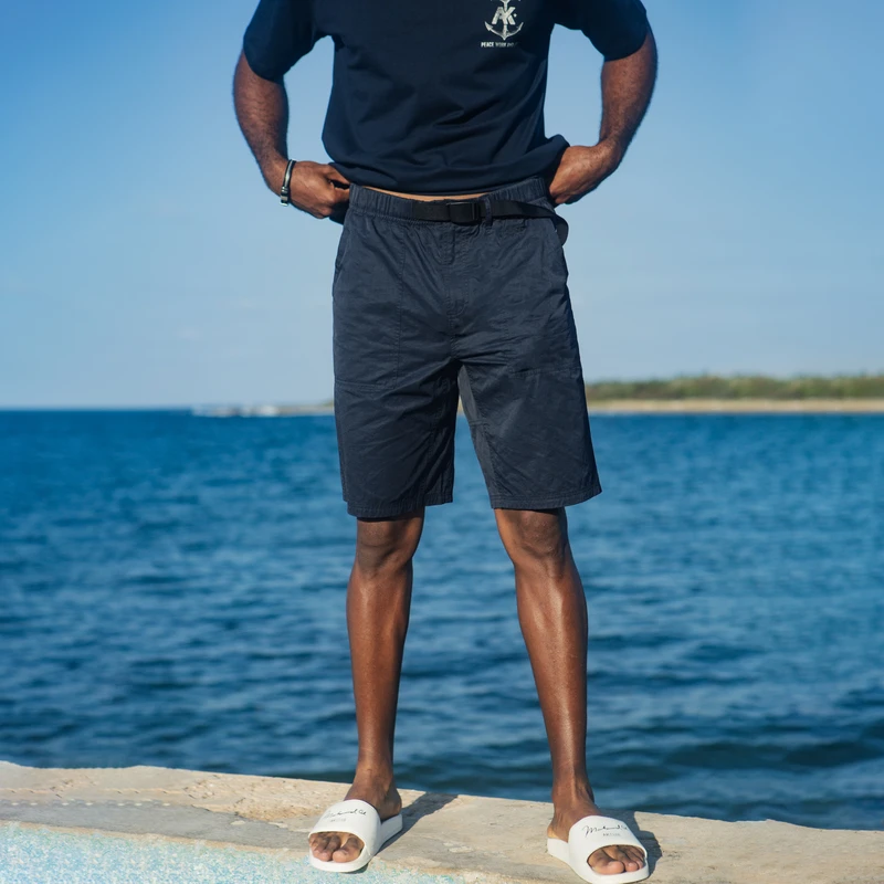 AKCLUB夏季Navy复古海锚绣花调节腰舒适直筒五分短裤男士 2414200