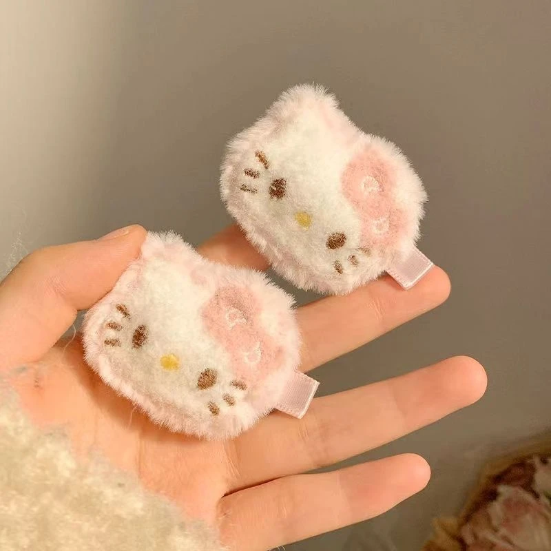 甜美猫咪粉色kitty毛绒发夹女卡通刘海可爱侧边夹碎发夹头饰发饰