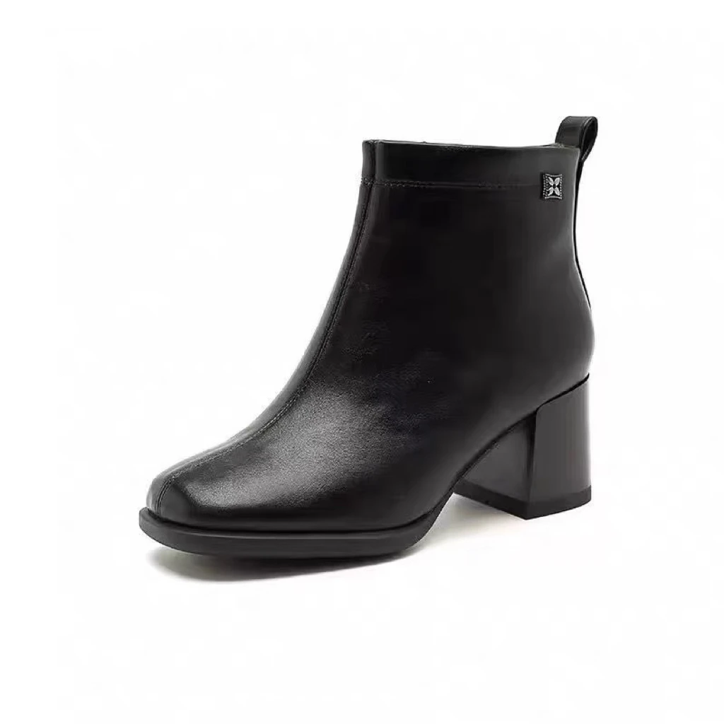 冬季3737加绒方头方跟侧拉链时尚短靴23D