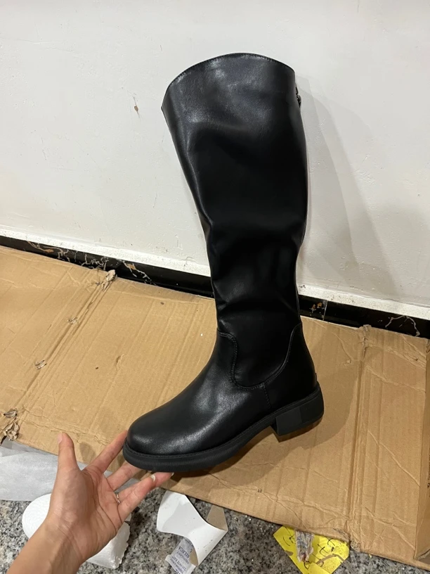 长靴1715圆头加绒低跟后拉链长筒女23D