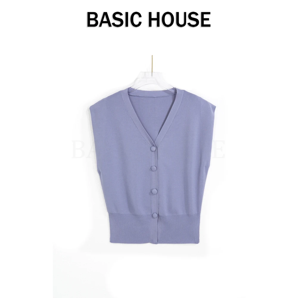 Basic House/百家好薄荷曼波绿色无袖针织衫女2024新款