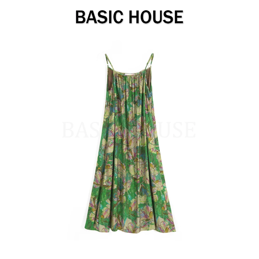 Basic House/百家好夏季荷花吊带连衣裙