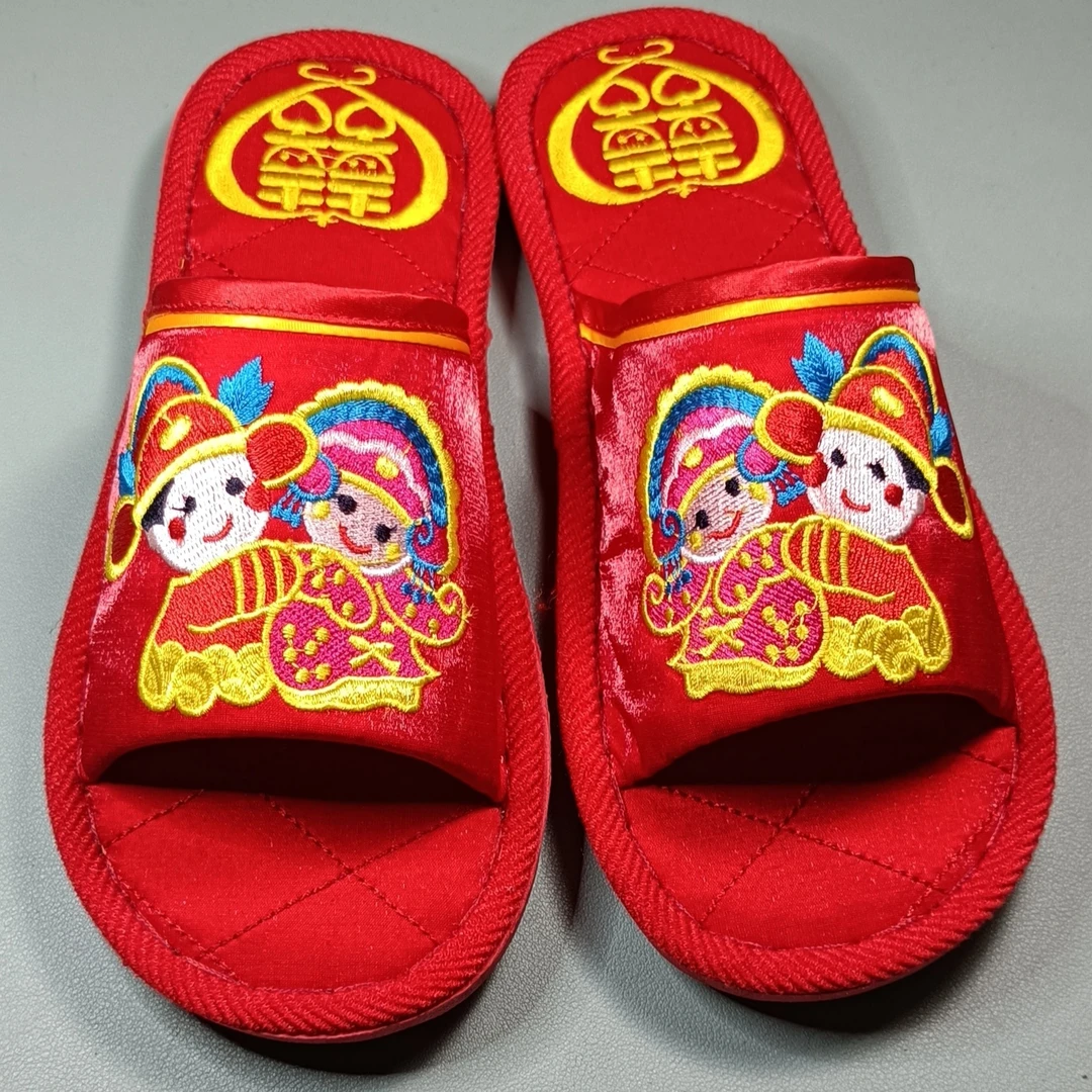 相亲相爱重工刺绣鱼嘴包头手工婚鞋绣面非成品，全场满50包邮拖鞋