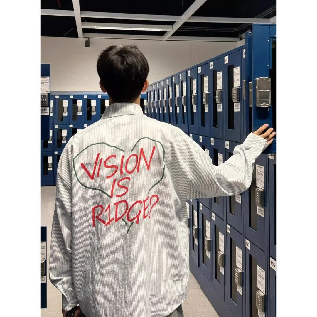 2024秋季新款手绘涂鸦长袖条纹衬衫男女美式复古宽松休闲情侣衬衣