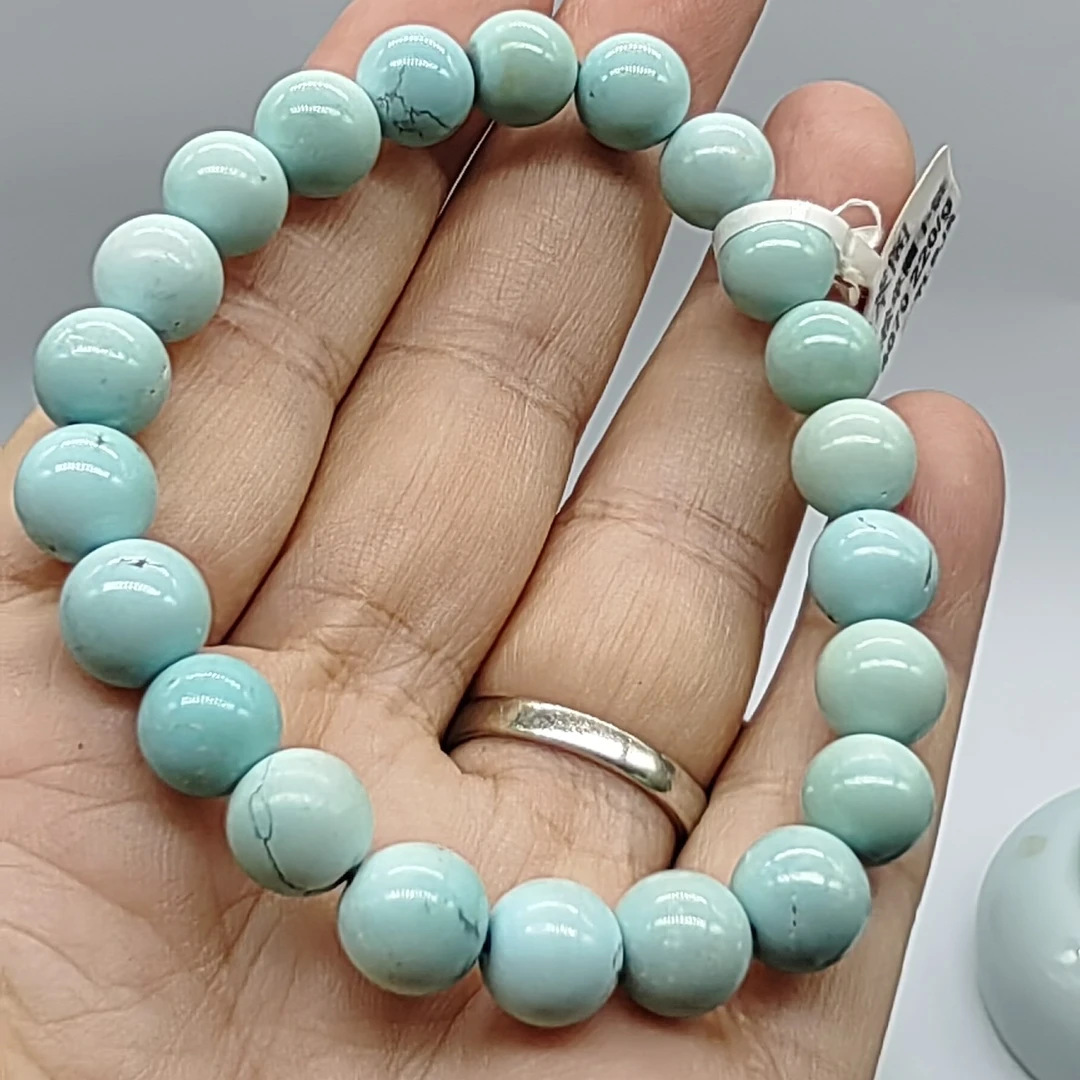 黄铜石英石手链 原矿绿松高瓷 色绿