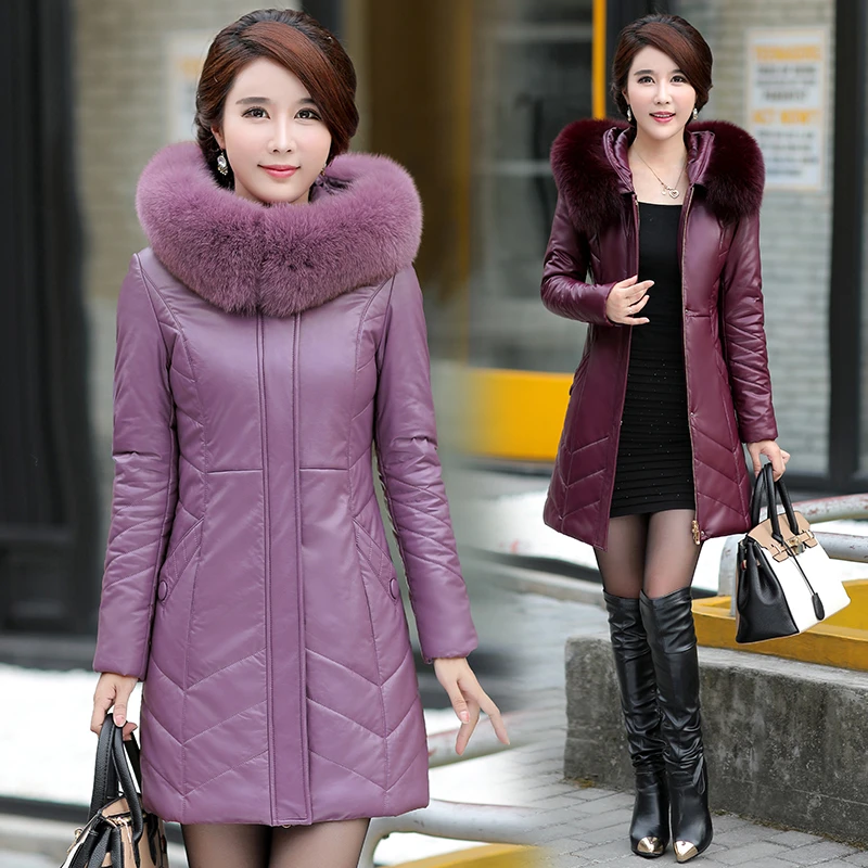 8887【清仓】冬季加厚中长款带毛领皮衣外套8887