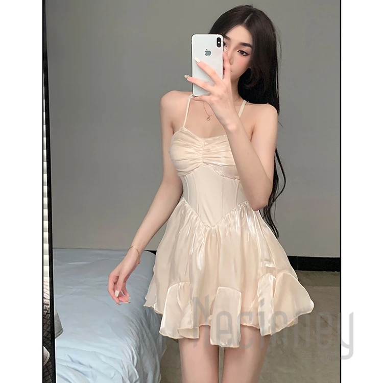 -/奈森妮【月光琉璃】甜辣修身气质白色显瘦纯欲收腰温泉连体泳衣
