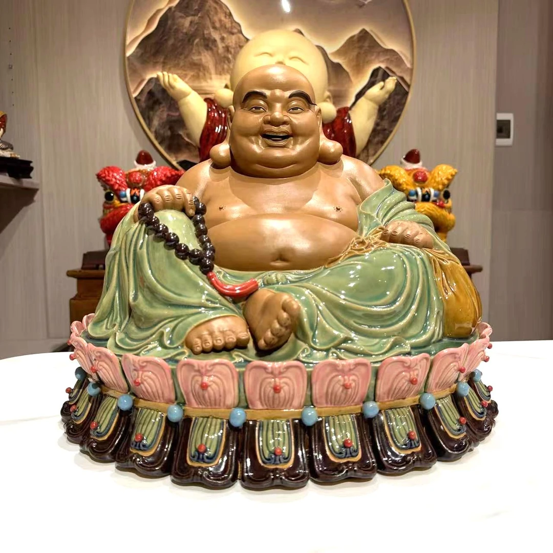 大号坐莲弥勒佛像笑佛弥勒菩萨客厅家用家居装饰陶瓷工艺品摆件