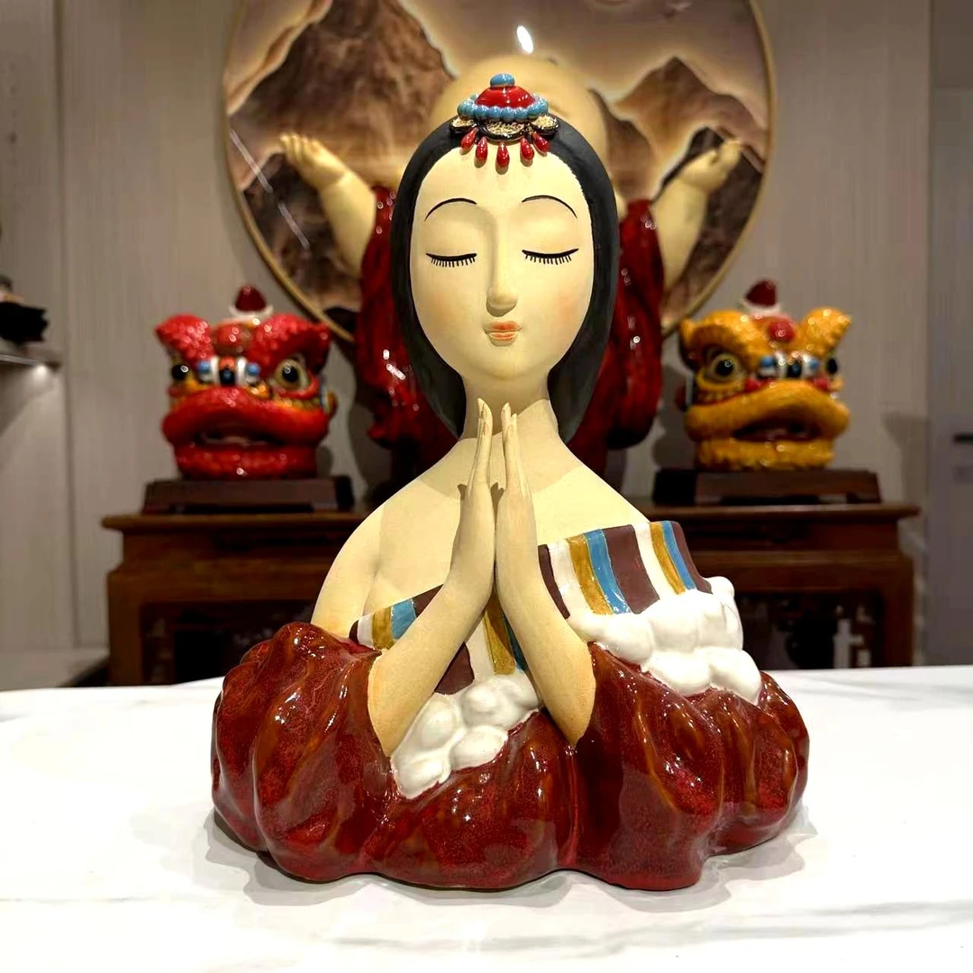 藏族卓玛美女客厅家居装饰民族特色陶瓷雕塑摆件手工艺品艺术品