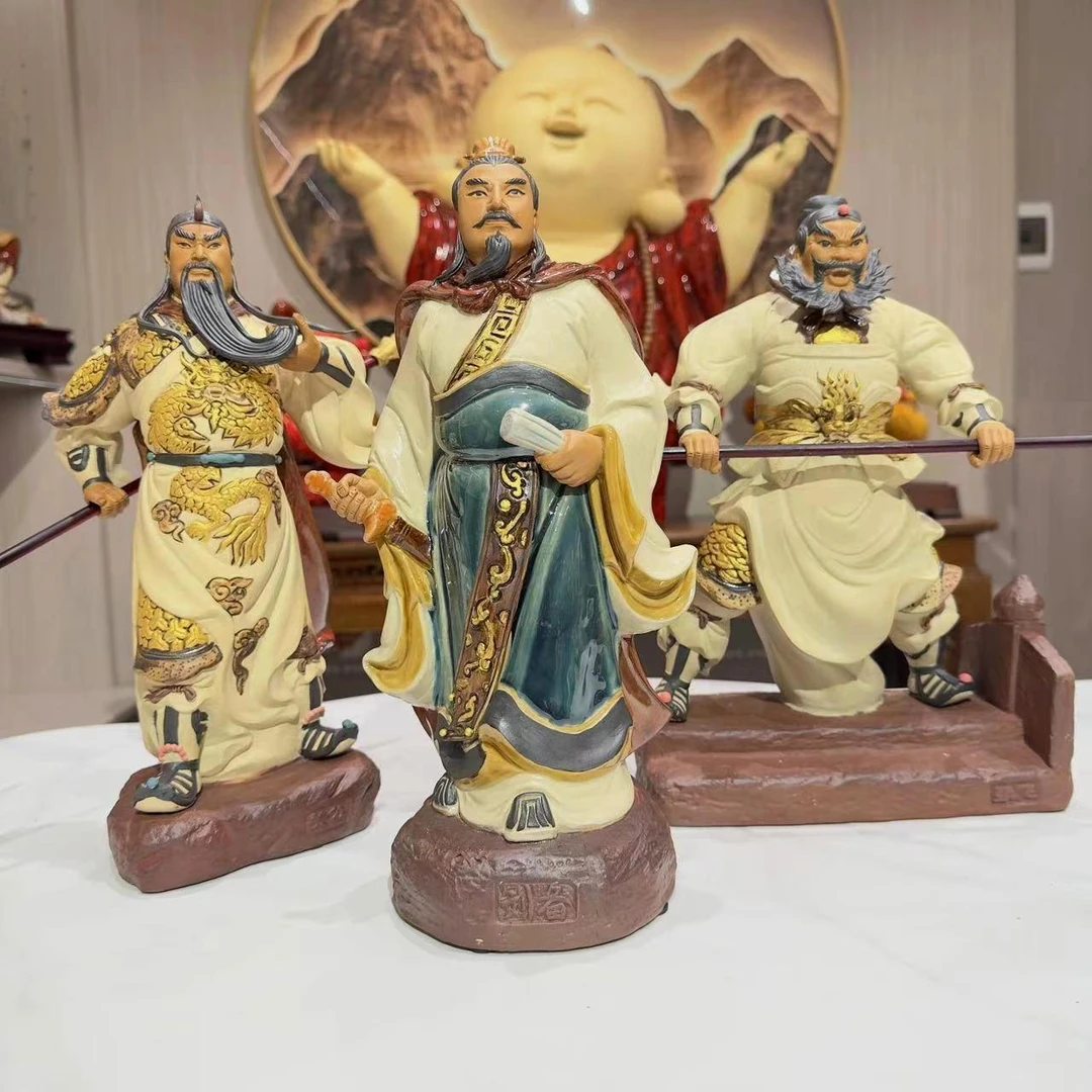 刘备关羽张飞三国演义桃园三结义客厅家居书房装饰品陶瓷人物摆件