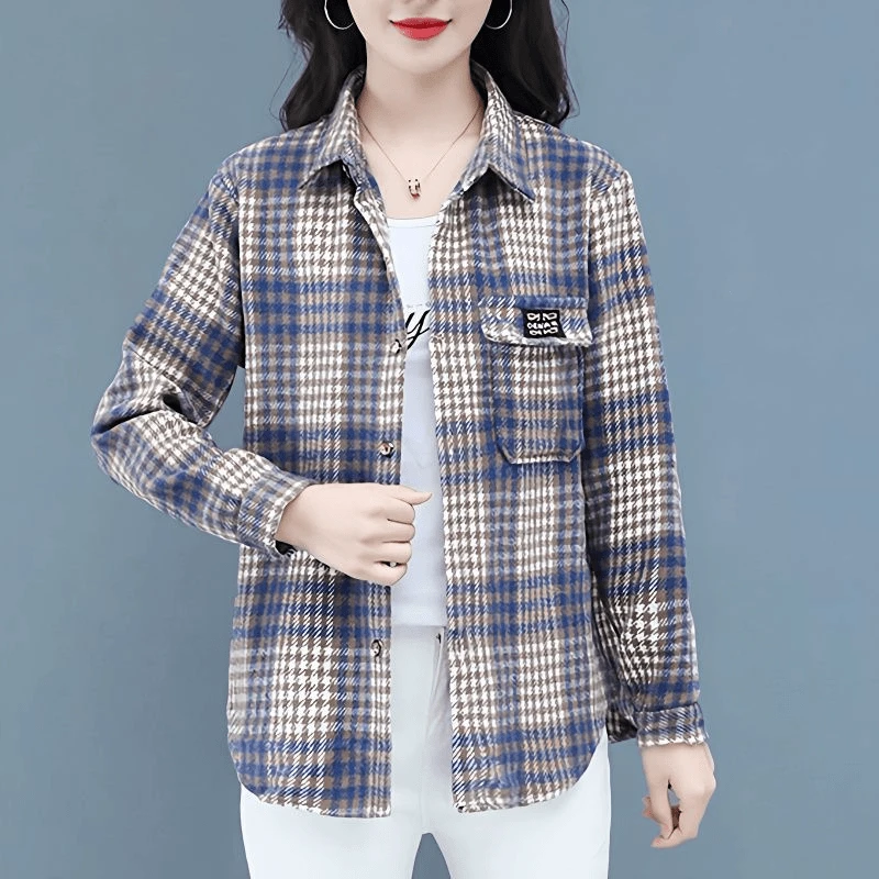 春秋款 80-180斤大码软毛尼格子衬衫女 休闲百搭长袖外套