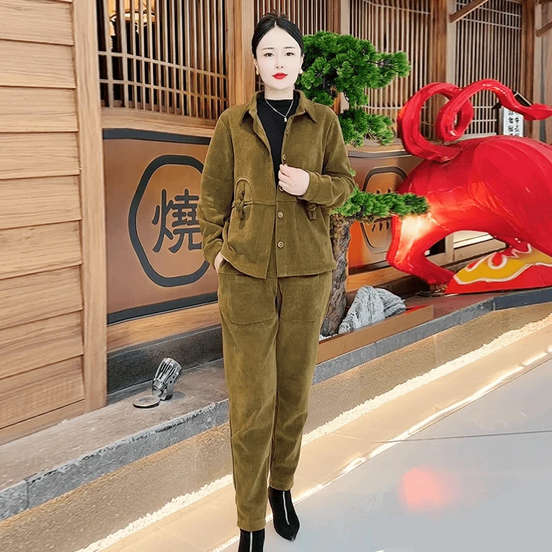 2025年春季新款娃娃领欧棉绒减龄时尚休闲宽松套装2211