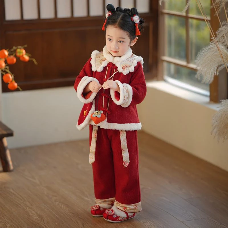 女童拜年服冬季汉服宝宝一周岁礼服儿童过新年喜庆衣服中国风唐装