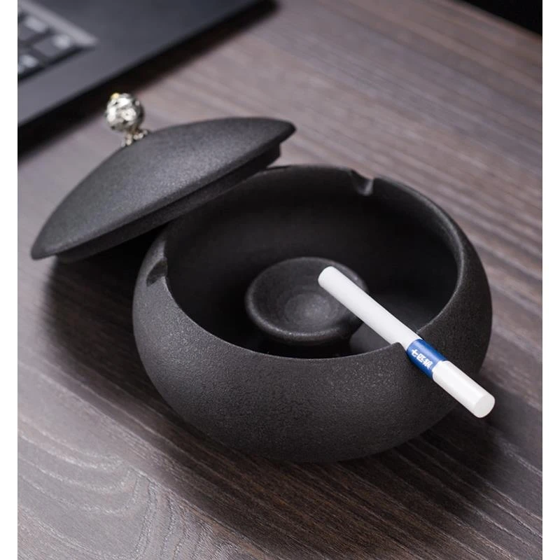 烟灰缸带盖家用客厅时尚茶桌装饰烟缸摆件创意个性潮流陶瓷防飞灰