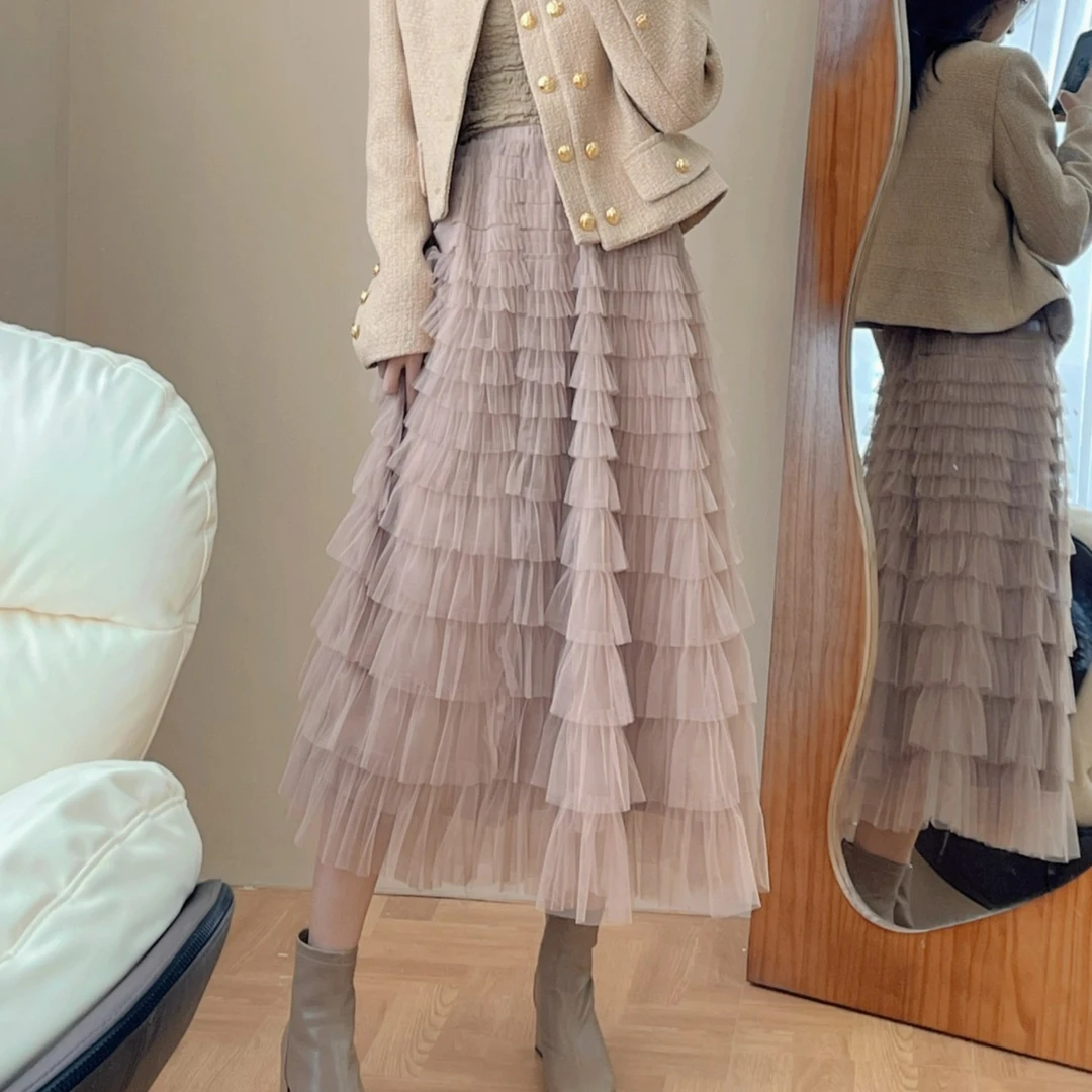 【清清】《网纱半身裙》中长半身裙透气舒适长裙显瘦QYM001043