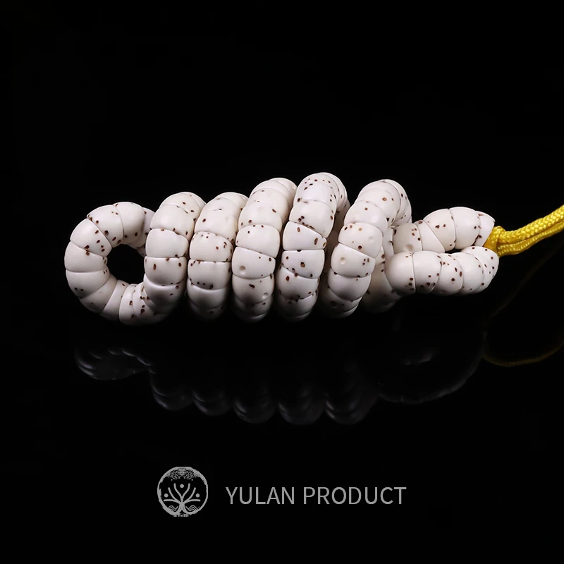 钰澜文玩星月菩提-海南毛感料-6原白大肠手串大留白藏式斜切扇面