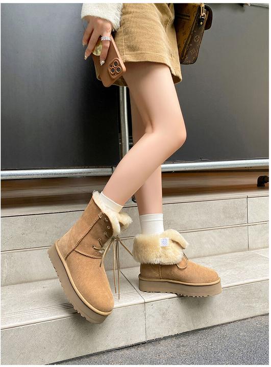 ZHIYU 皮毛一体 系带百搭棉鞋 两穿中筒雪地靴2.5cm和4cm