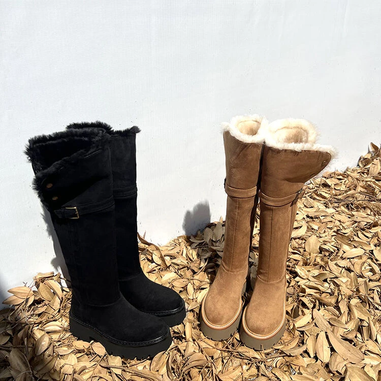 ZHIYU 加绒保暖高筒可翻折厚底雪地靴 6CM