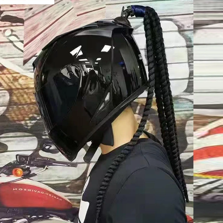 头盔脏辫外卖头盔装饰摩托车电动车头盔辫子 脏辫马尾假发