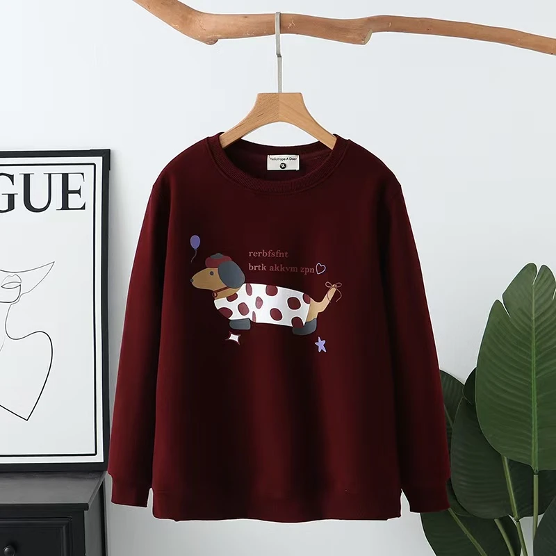 大码冬季休闲百搭宽松显瘦印花圆领加绒卫衣8135（110-200）